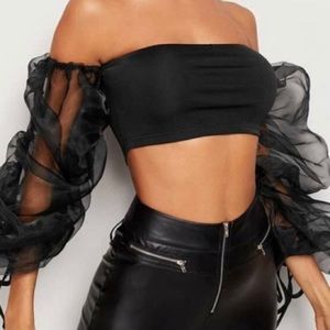 Puff sleeve black top